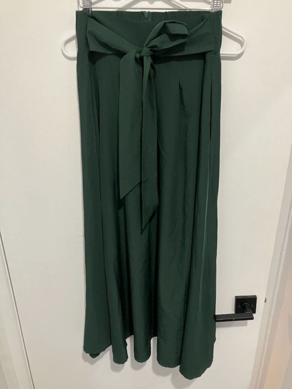 Dark Green High Waist Maxi Skirt Front Tie Knot A Line Flowy Boho Medium